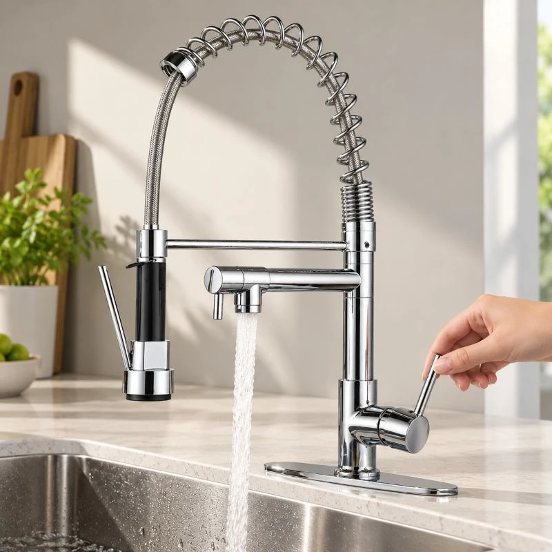 Stainless Steel Spring Pull Down Kitchen Faucet Hot Cold Water Mixer high quality