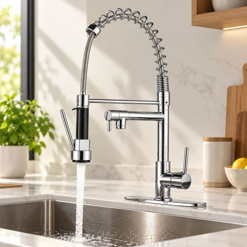 Stainless Steel Spring Pull Down Kitchen Faucet Hot Cold Water Mixer factory
